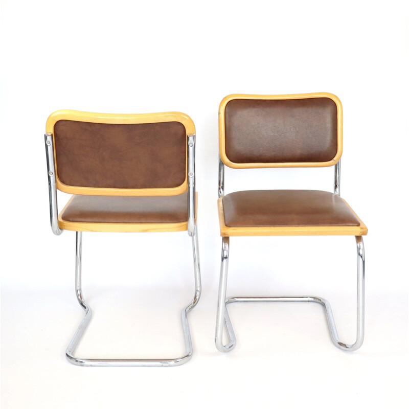 Set of 10 vintage brown skai stacking chairs, 1970s