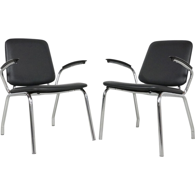 Paar Gispen-Sessel aus Stahl und schwarzem Kunstleder, Martin DE WIT - 1960