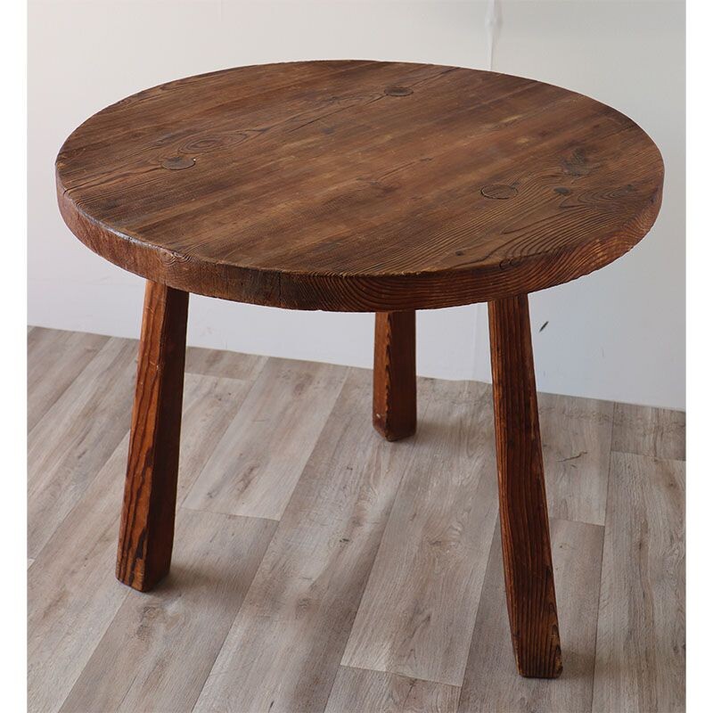 Vintage brutalist tripod table in solid wood, 1950s