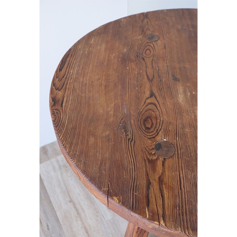 Vintage brutalist tripod table in solid wood, 1950s