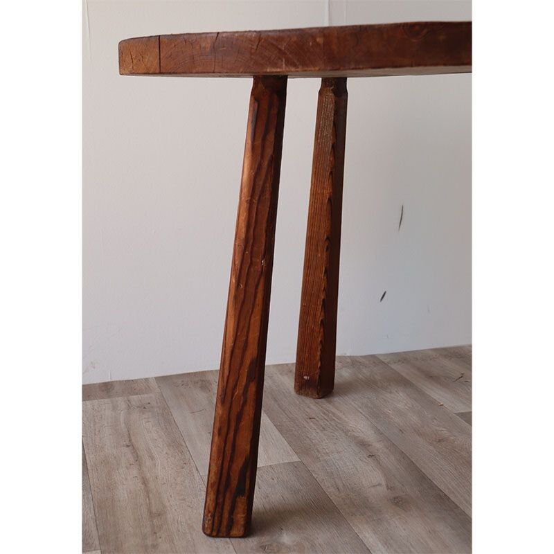 Vintage brutalist tripod table in solid wood, 1950s
