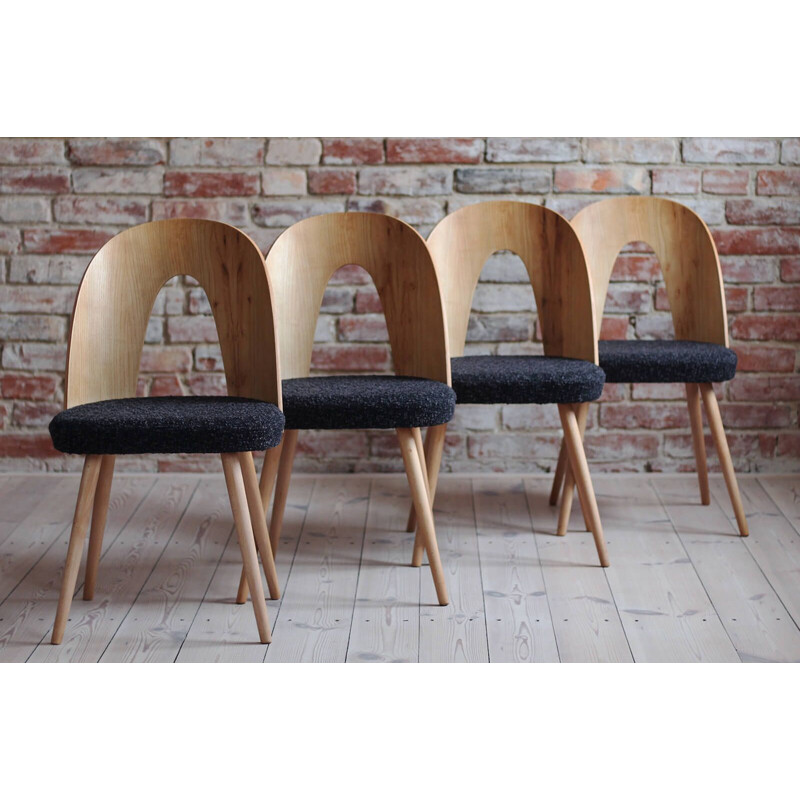 Set of 4 mid century dining chairs in black boucle by Antonin Šuman, 1960s