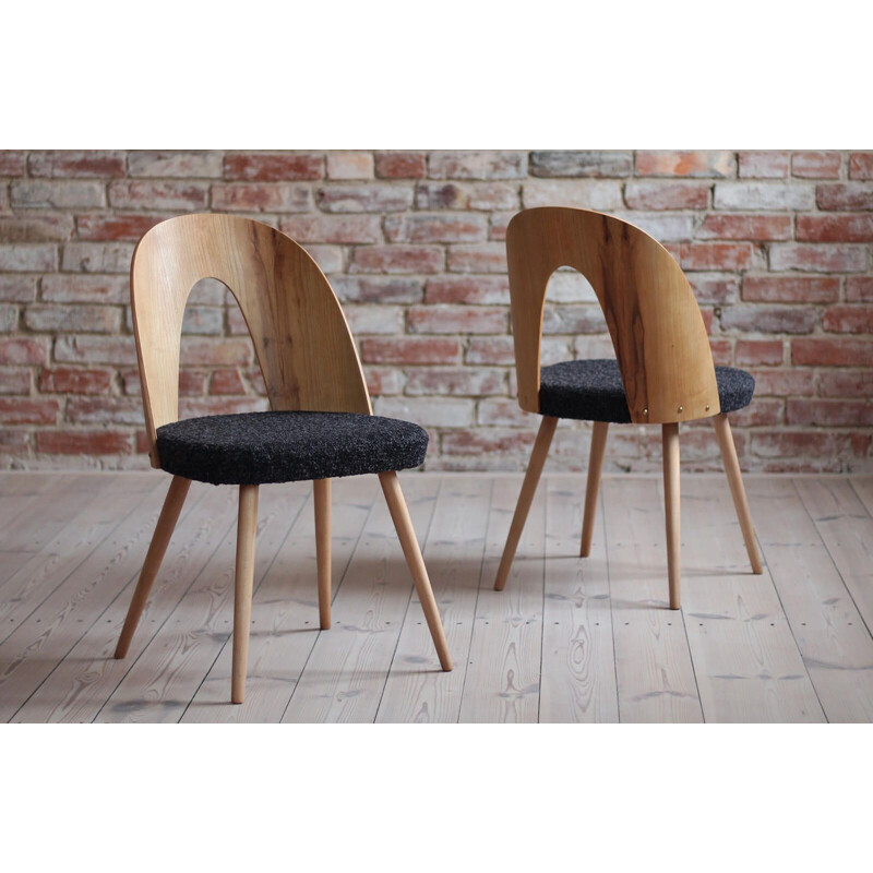 Set of 4 mid century dining chairs in black boucle by Antonin Šuman, 1960s