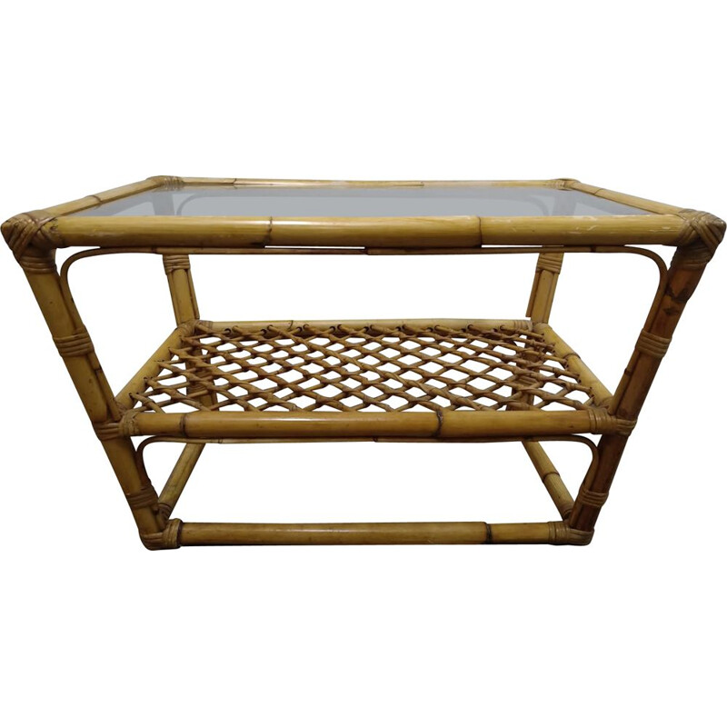 Vintage rattan coffee table, France 1970s