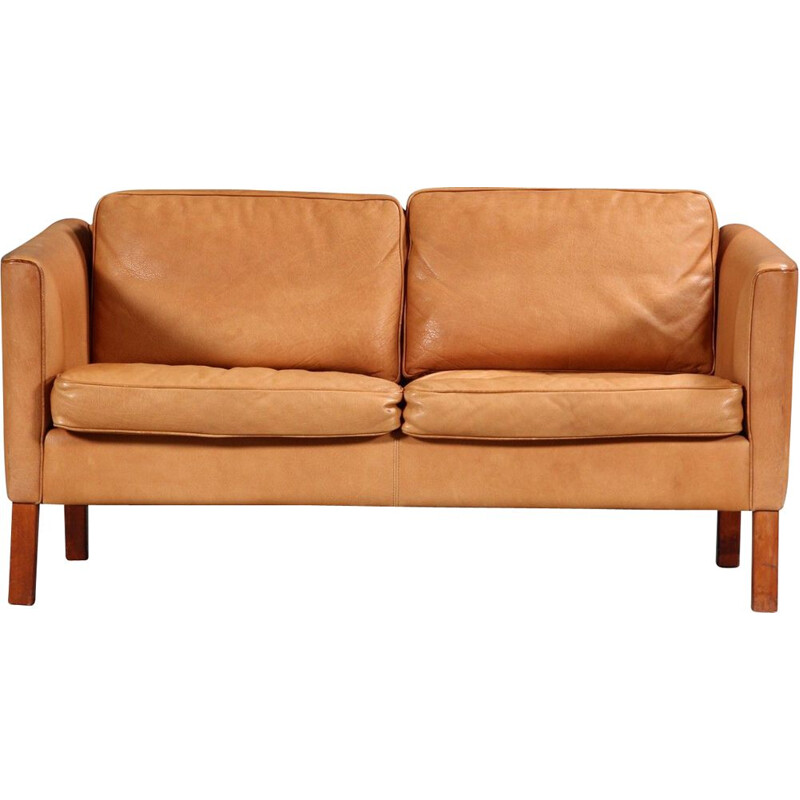 Vintage Danish 2-seater leather sofa