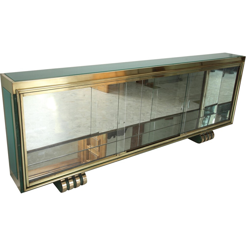 Vitrine console in glass and gold coloured bronze - 1930s