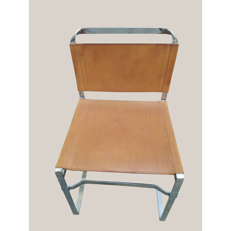 Ensemble de 8 chaises vintage en métal et cuir par Xavier David pour Ny Form, 1970
