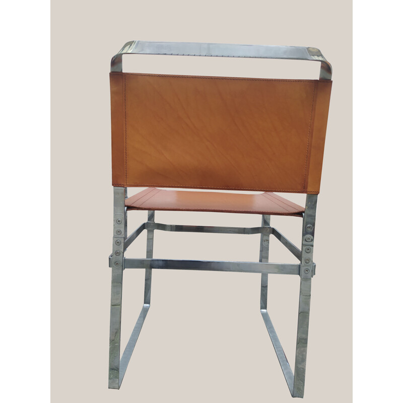 Conjunto de 8 cadeiras de metal e couro vintage por Xavier David para Ny Form, 1970
