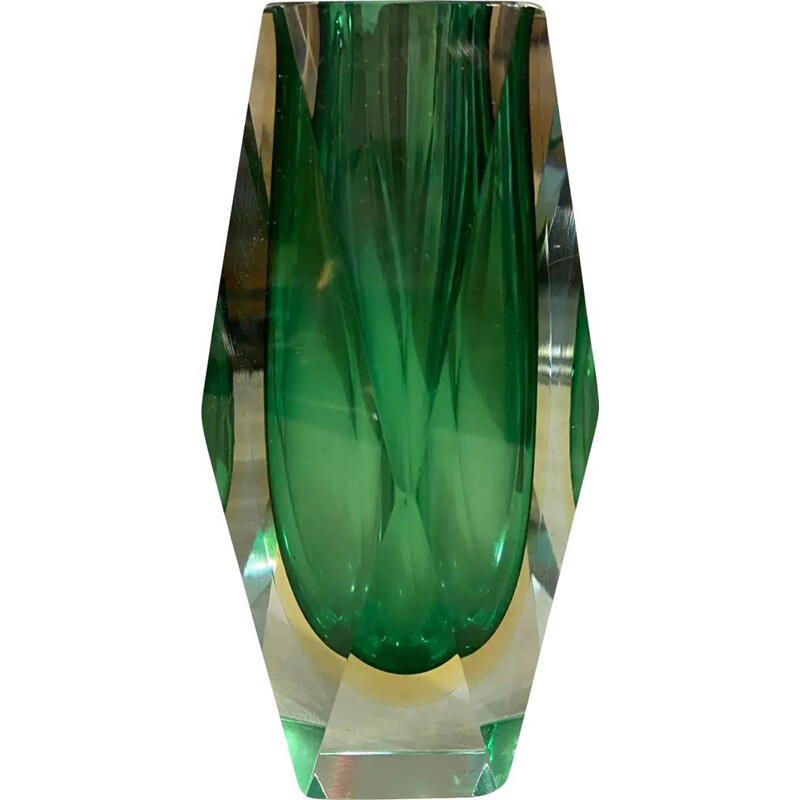 Vaso vintage in vetro verde di Murano di Seguso, 1970