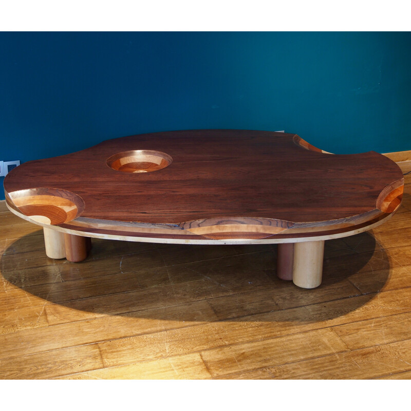 Très grande table basse vintage en bois - 1980