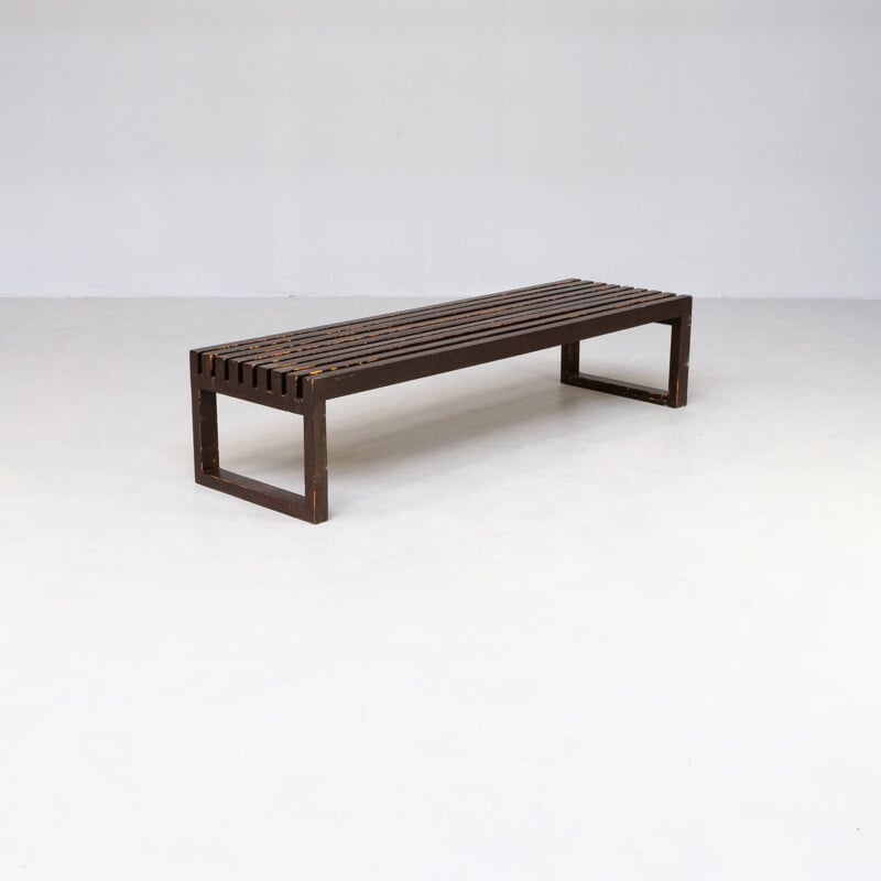 Vintage wooden slatted bench, 1970