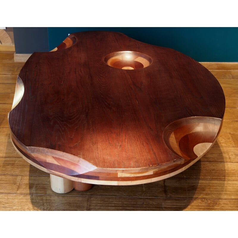 Très grande table basse vintage en bois - 1980