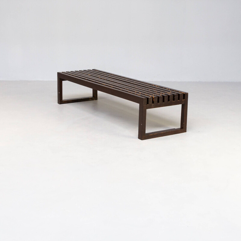 Vintage wooden slatted bench, 1970