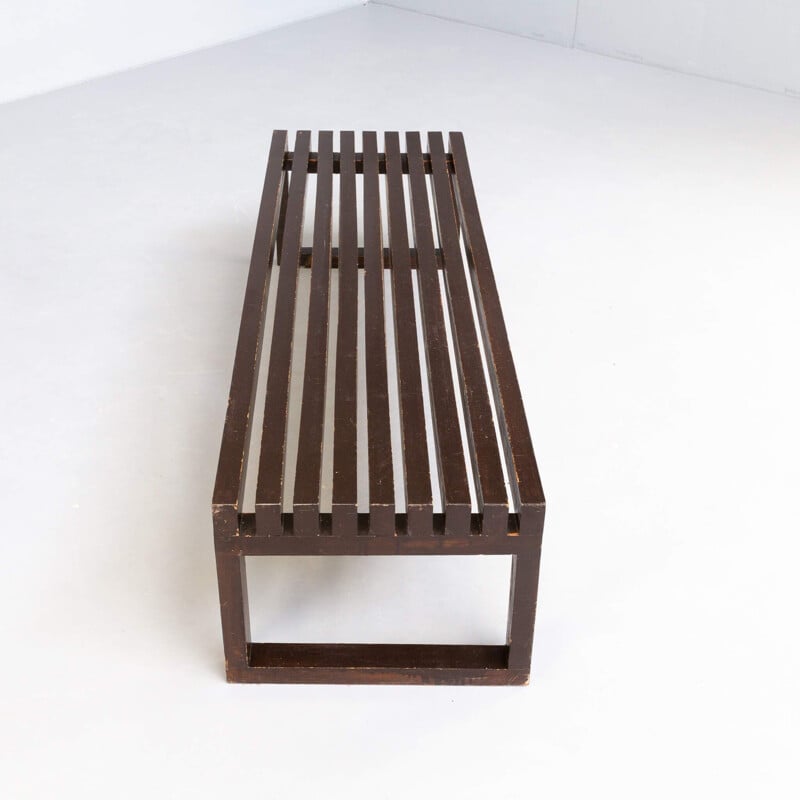 Vintage wooden slatted bench, 1970