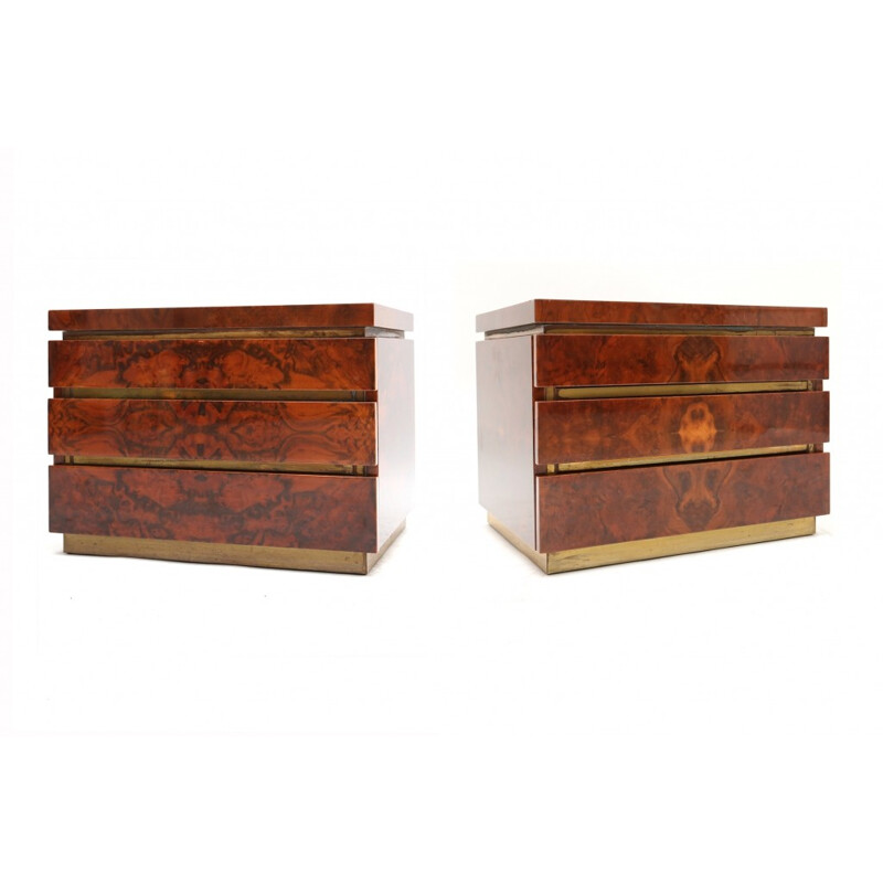 Pair of wood and brass sidetables, Romeo REGA - 1970s