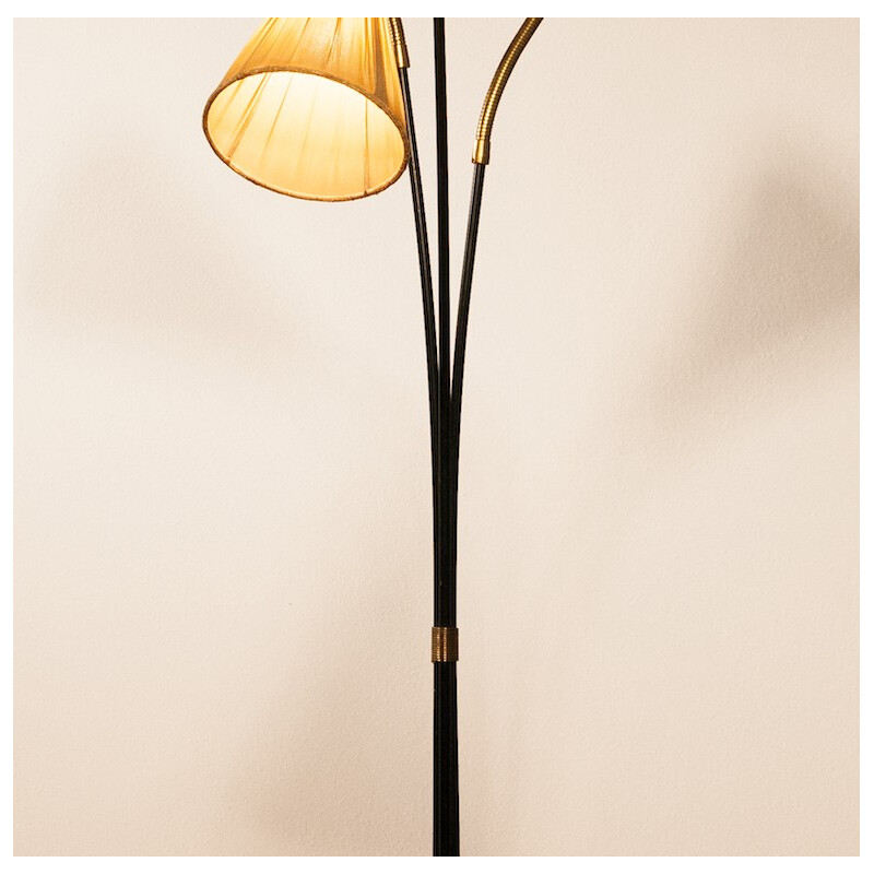 3 lights brass floor lamp - 1950s