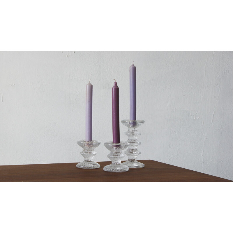 Juego de 3 candelabros de cristal vintage de Timo Sarpaneva para Iittala, 1960