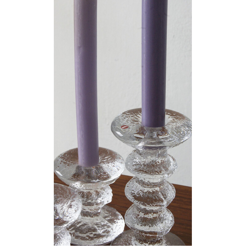 Set of 3 vintage glass candle holders by Timo Sarpaneva for Iittala, 1960