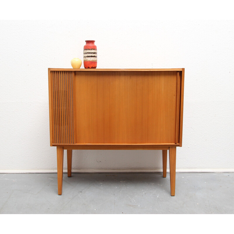 Small bar cabinet in cherry wood with tambour door - 1950s