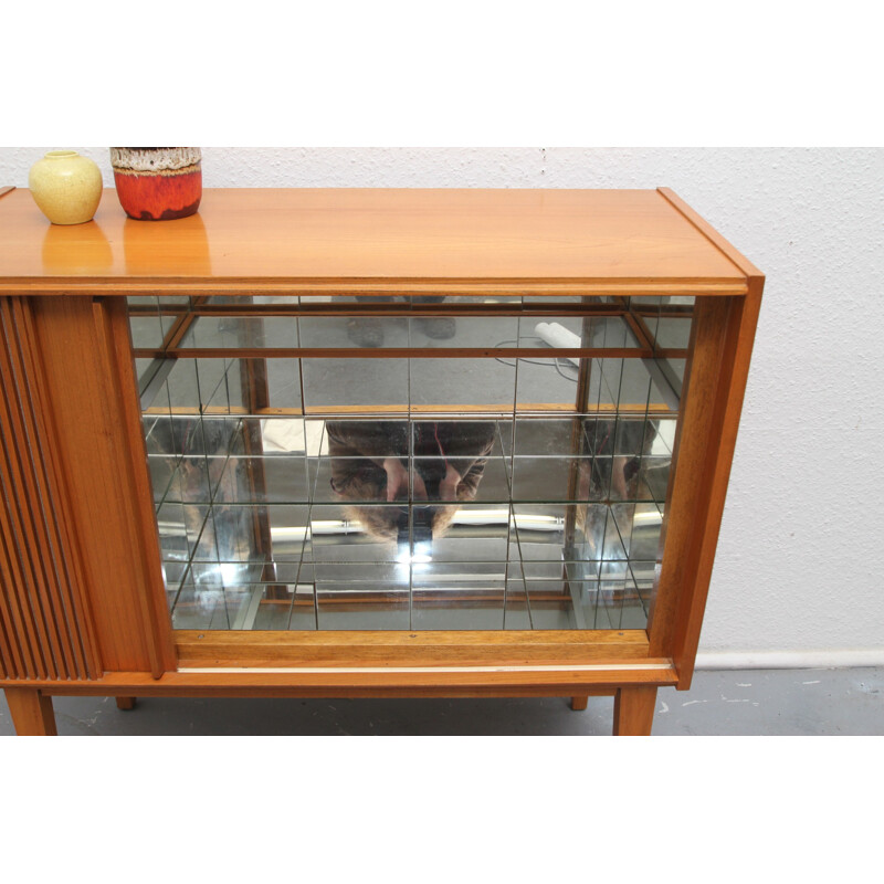 Small bar cabinet in cherry wood with tambour door - 1950s