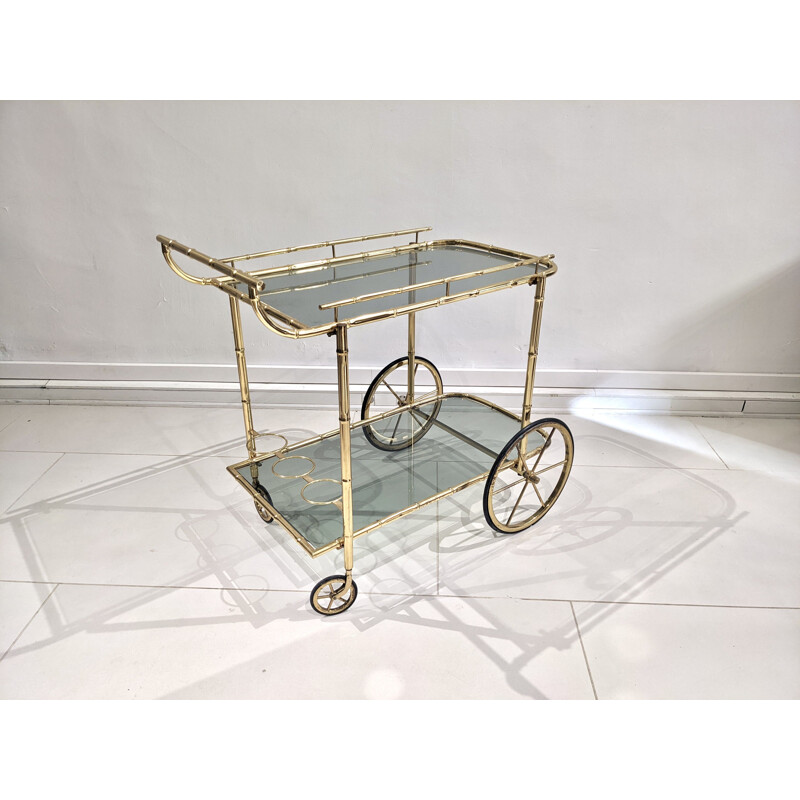 Vintage bamboo and glass trolley, 1960