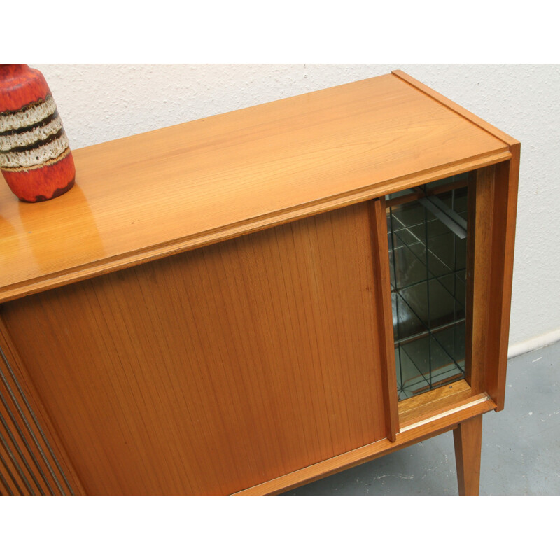 Petit buffet bar en bois de cerisier avec porte tambour - 1950