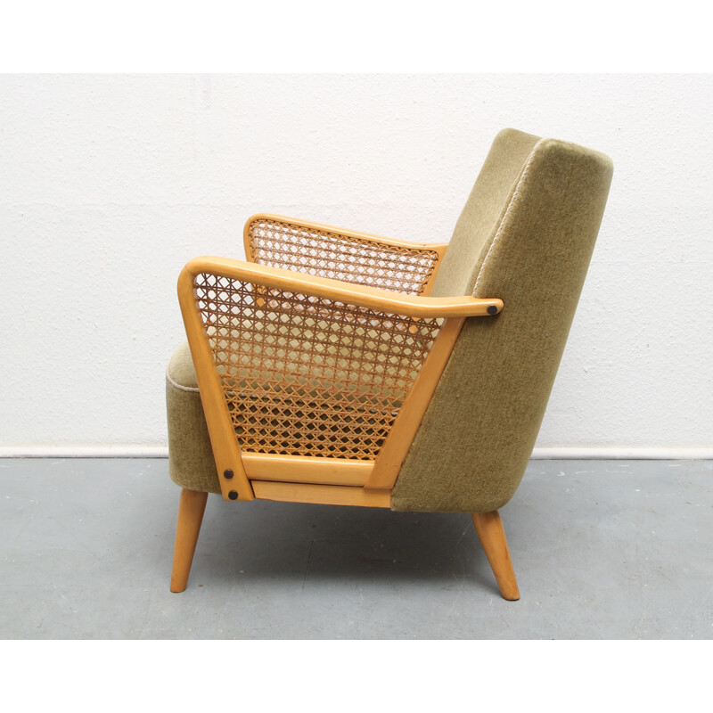 Armchair in green velvet and solid wood - 1950s