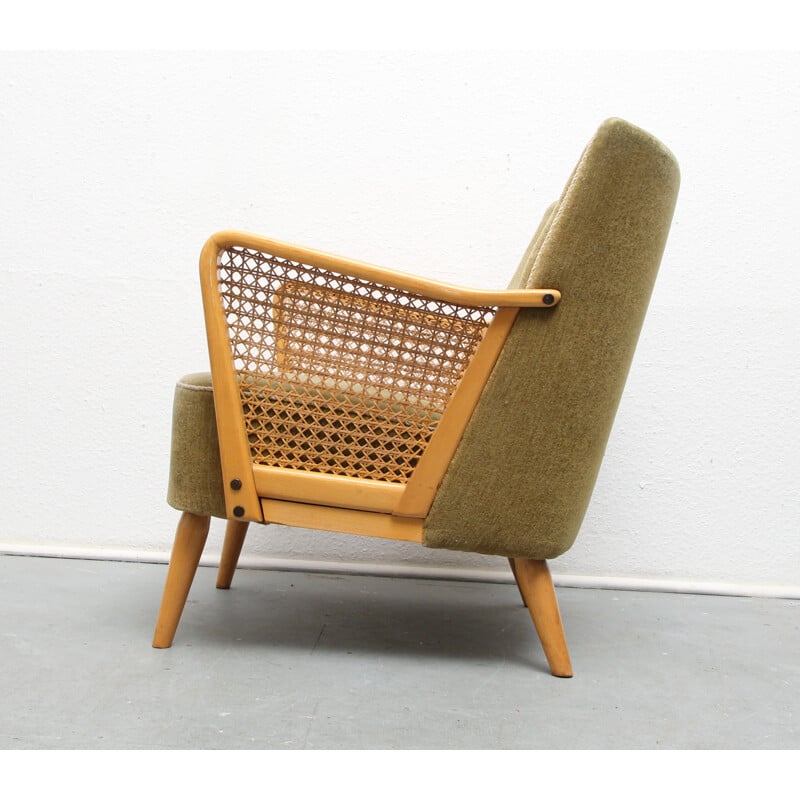 Armchair in green velvet and solid wood - 1950s