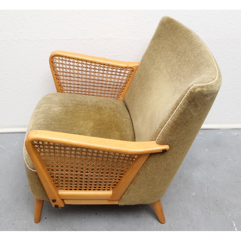 Armchair in green velvet and solid wood - 1950s