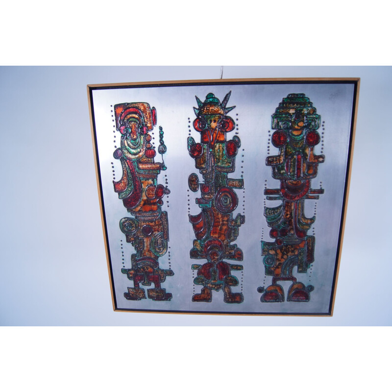 Vintage moderne kunst "Totems A" op aluminium door Schoemaker, Nederland 1980