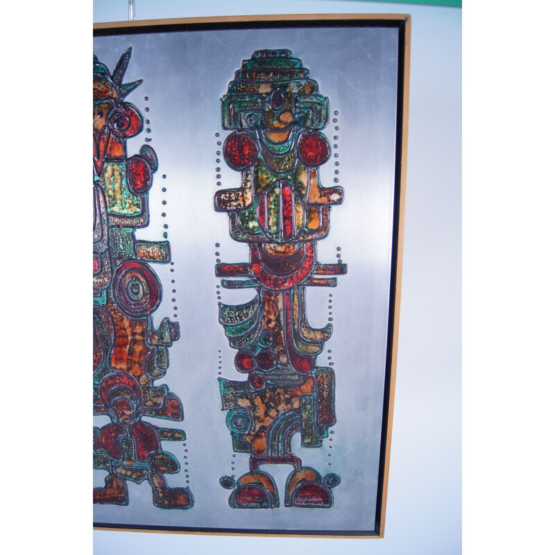 Vintage moderne kunst "Totems A" op aluminium door Schoemaker, Nederland 1980