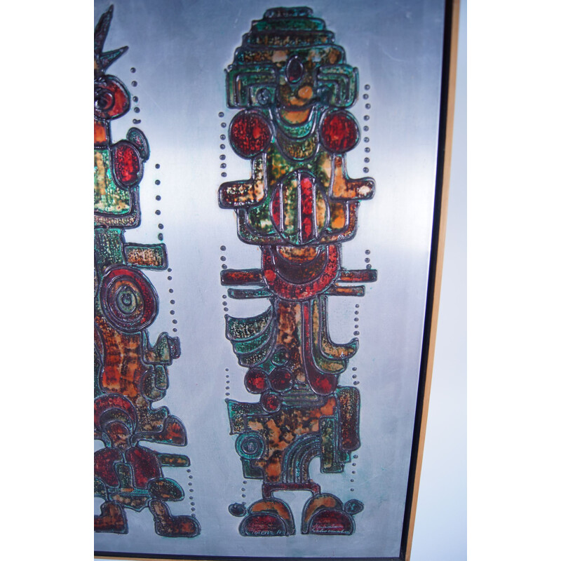 Vintage moderne kunst "Totems A" op aluminium door Schoemaker, Nederland 1980