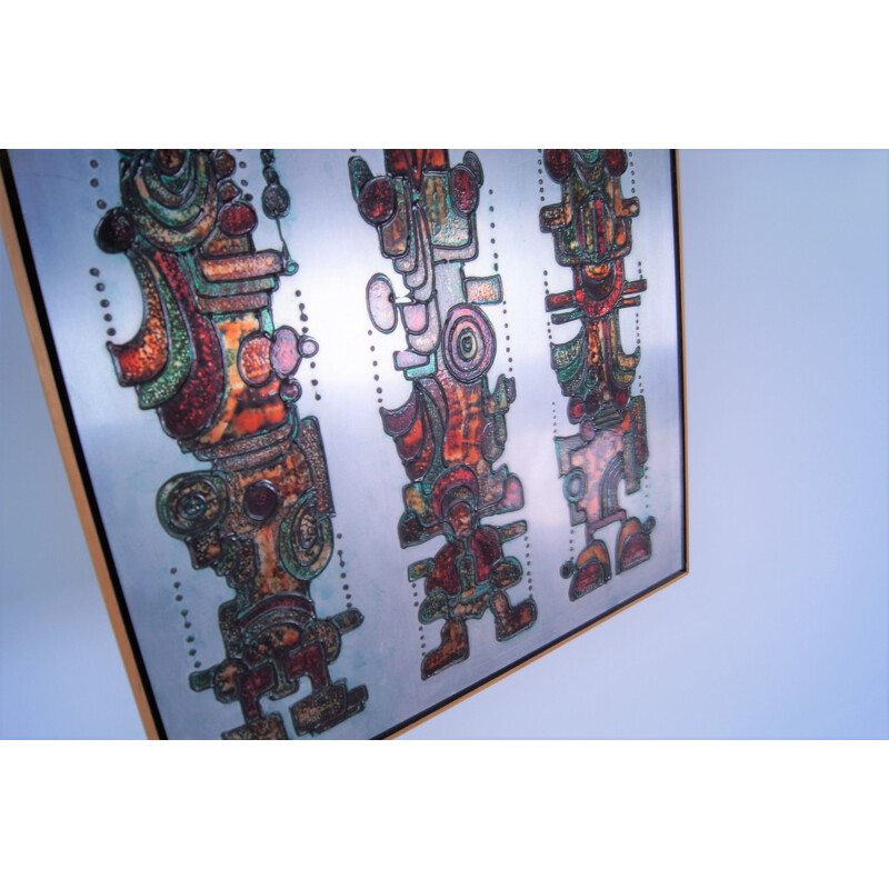 Vintage modern art "Totems A" on aluminum by Schoemaker, Netherlands 1980