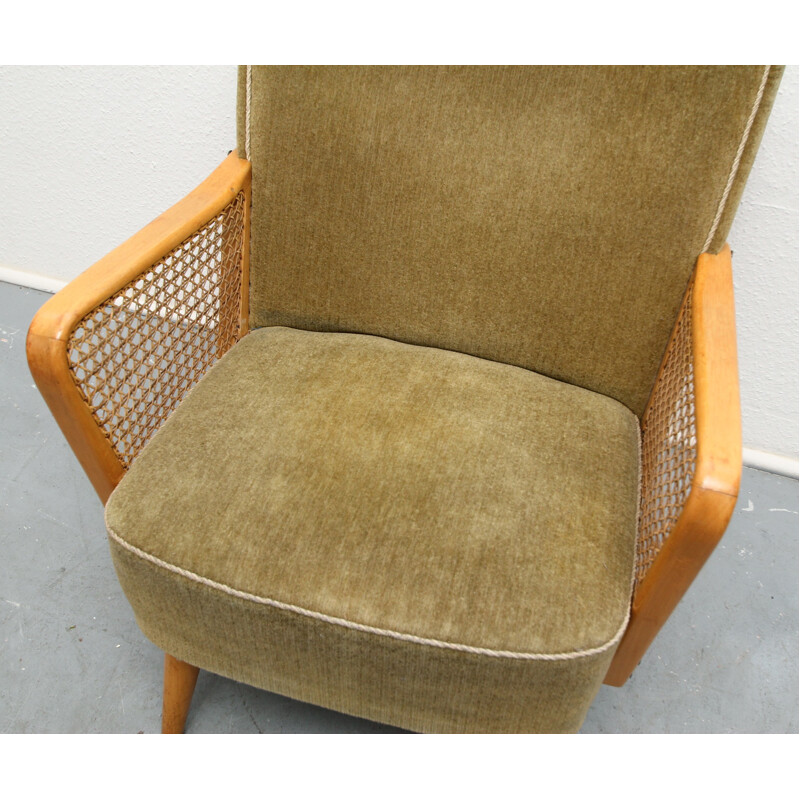 Armchair in green velvet and solid wood - 1950s