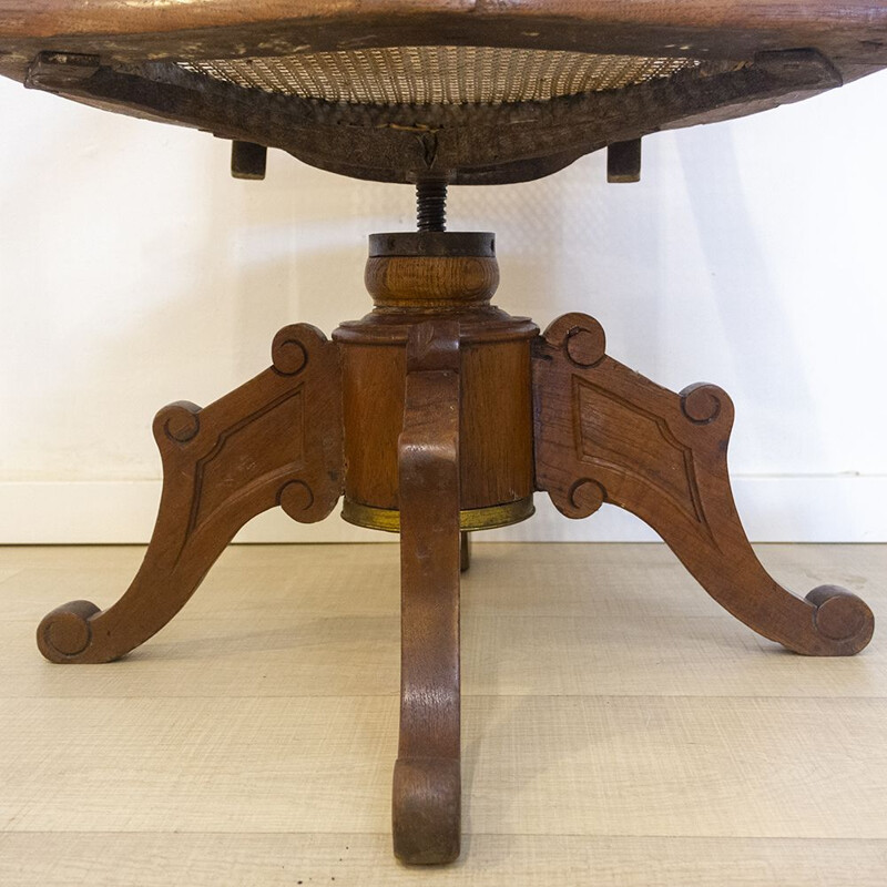 Fauteuil de bureau vintage réglable et pivotant en bois de chêne