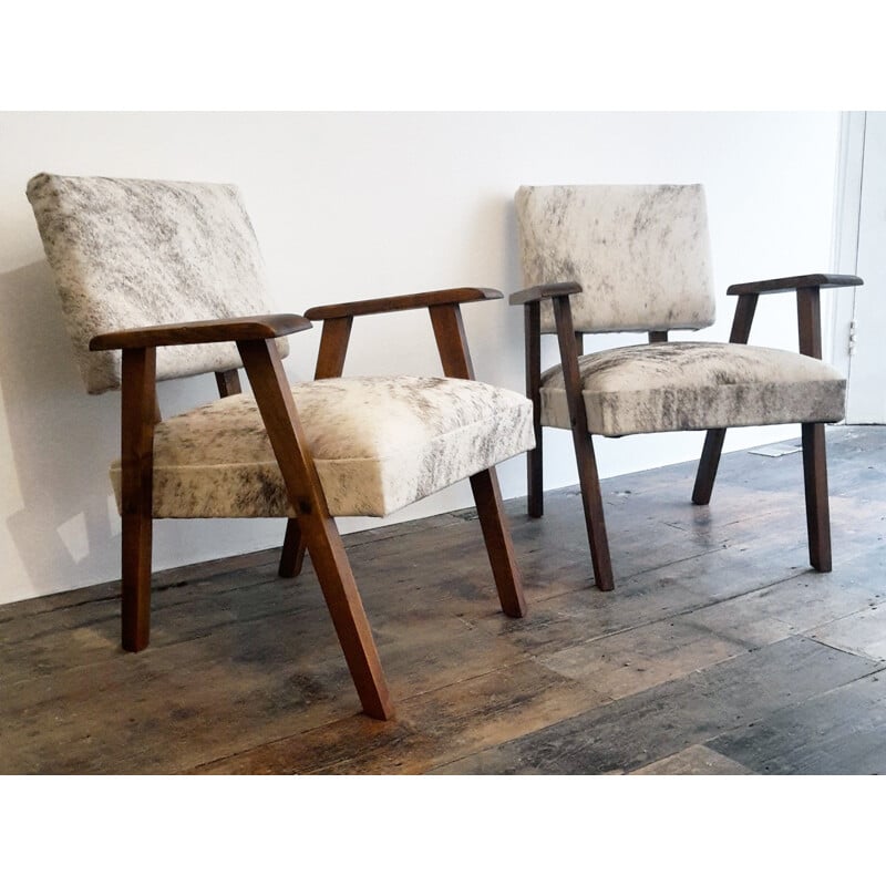 Pair of modernist armchairs in pony skin - 1940s