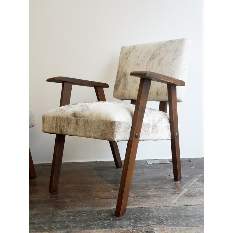 Pair of modernist armchairs in pony skin - 1940s