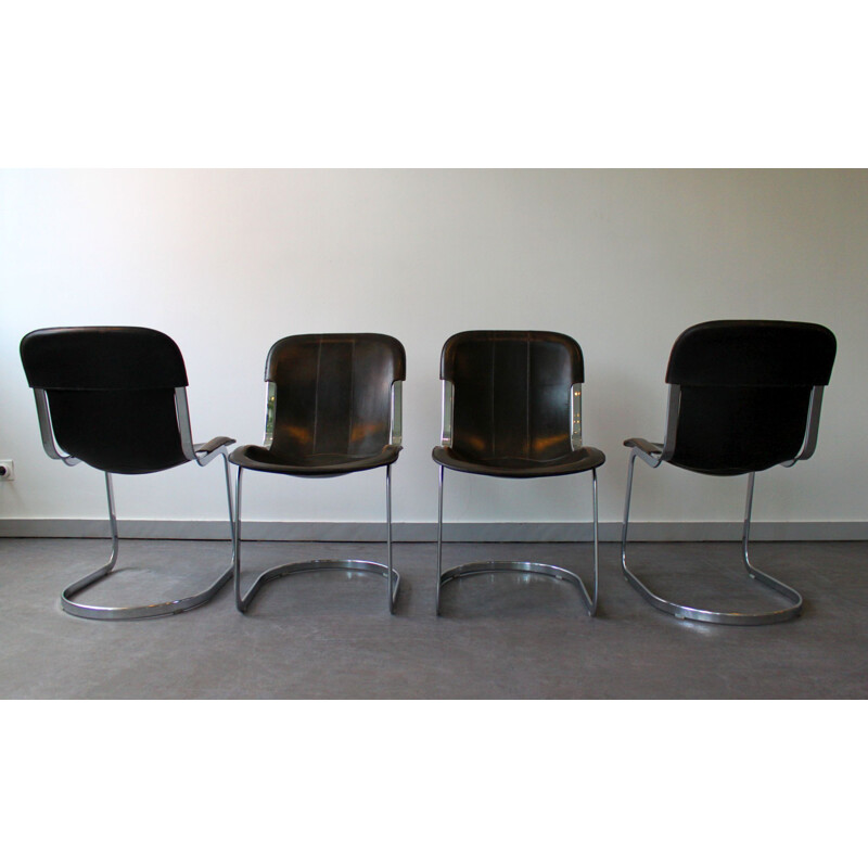 Set di 4 sedie vintage C2 in pelle e cromo di Cidue, Italia 1970