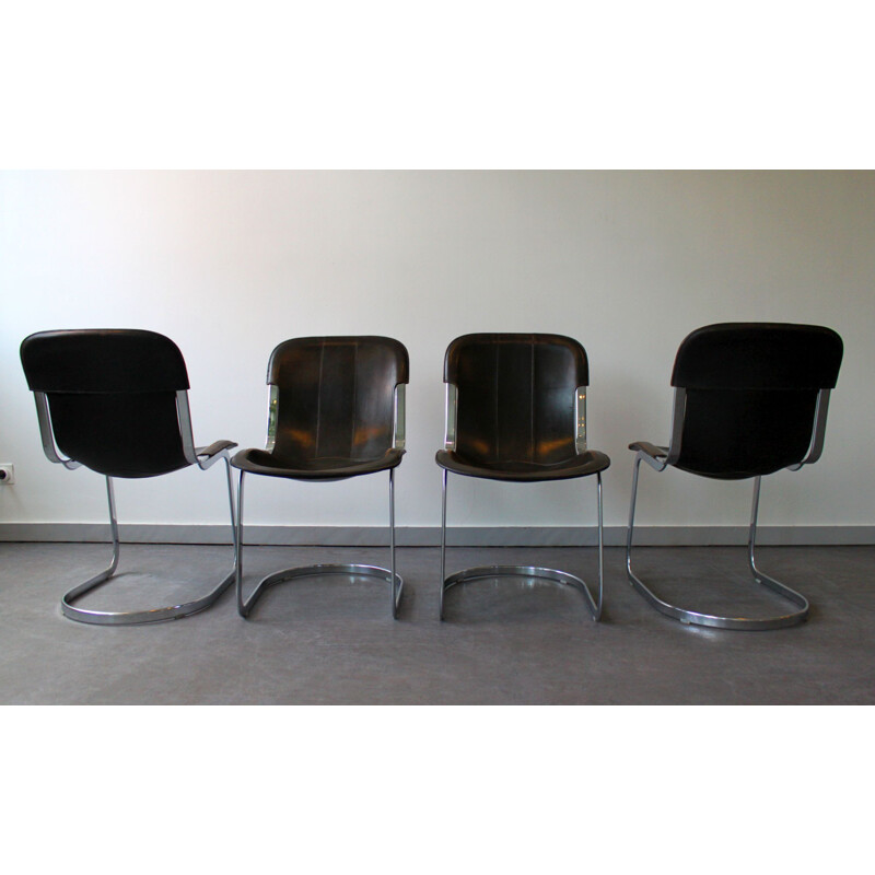 Set van 4 vintage C2 stoelen in leer en chroom van Cidue, Italië 1970