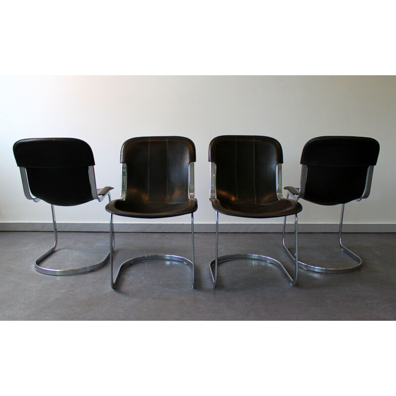 Set van 4 vintage C2 stoelen in leer en chroom van Cidue, Italië 1970