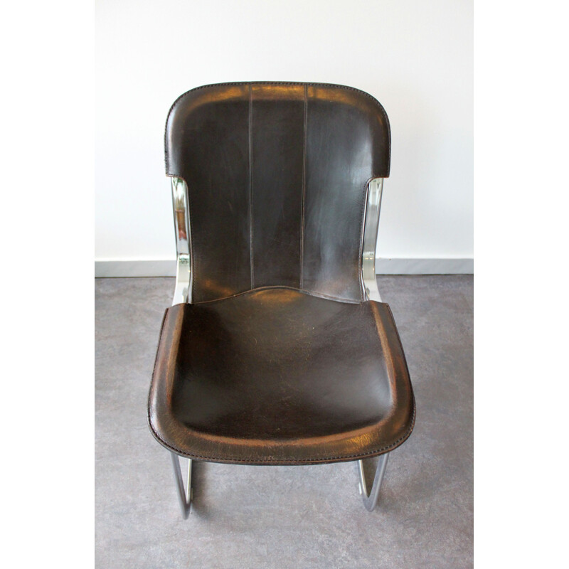 Set van 4 vintage C2 stoelen in leer en chroom van Cidue, Italië 1970