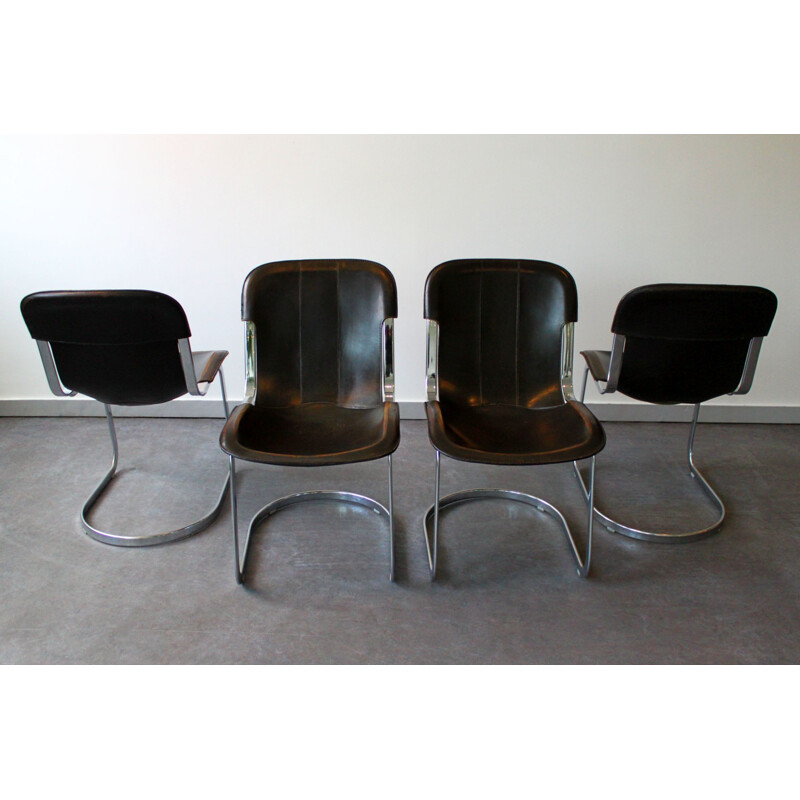 Satz von 4 Vintage C2 Stühlen aus Leder und Chrom von Cidue, Italien 1970