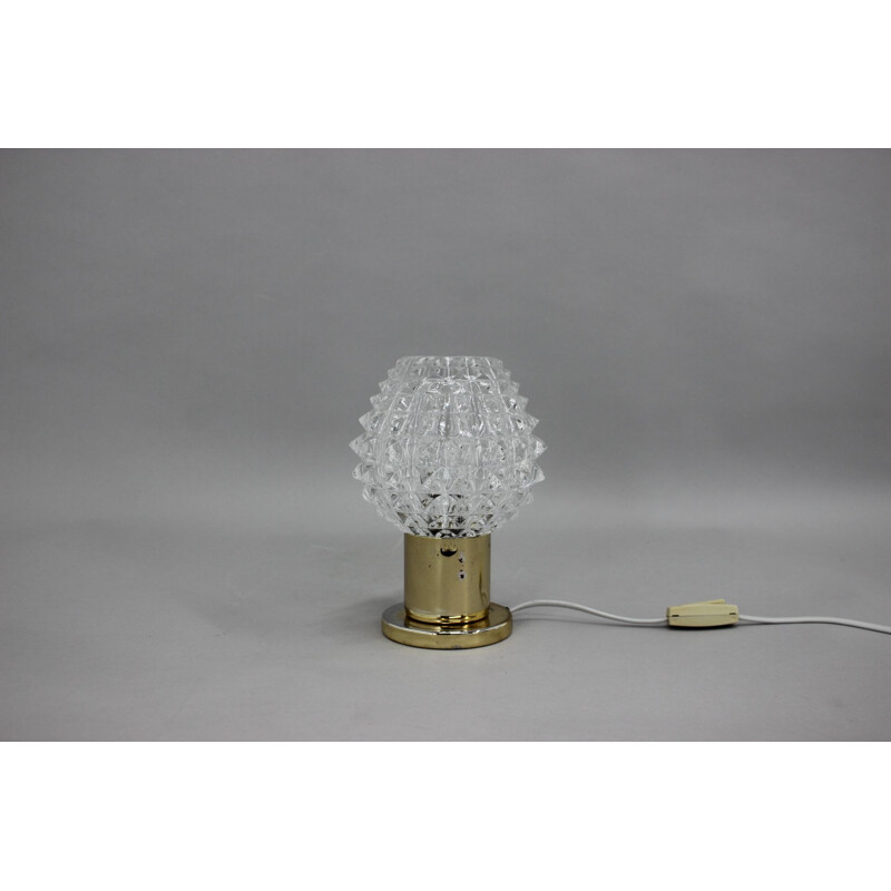 Vintage brass and glass table lamp by Kamenicky Senov, Czechoslovakia 1970