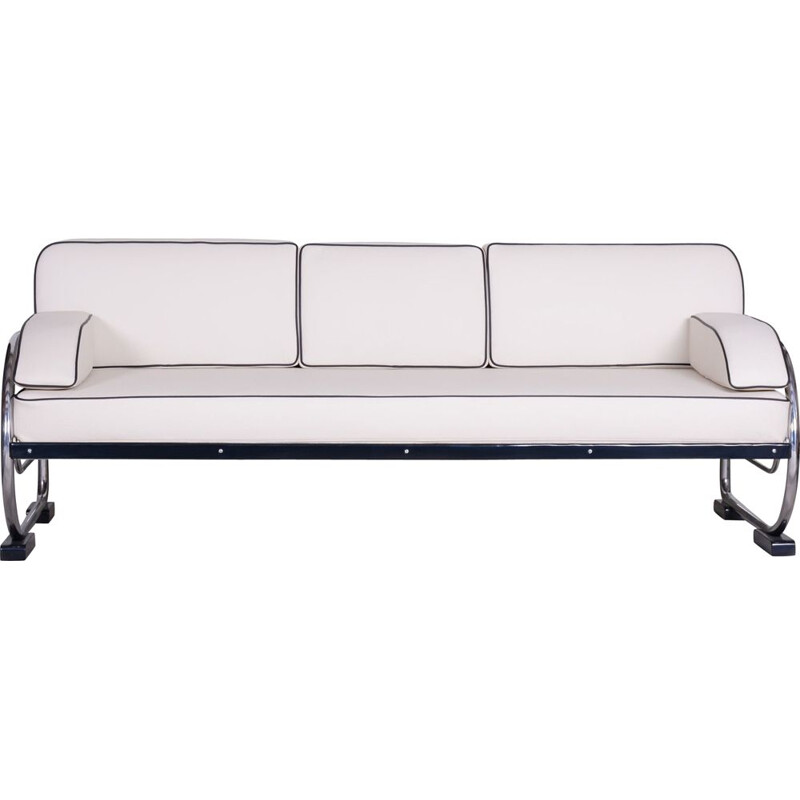 Vintage white 3-seater sofa by Robert Slezak for Slezak Factories, Czechoslovakia 1930s