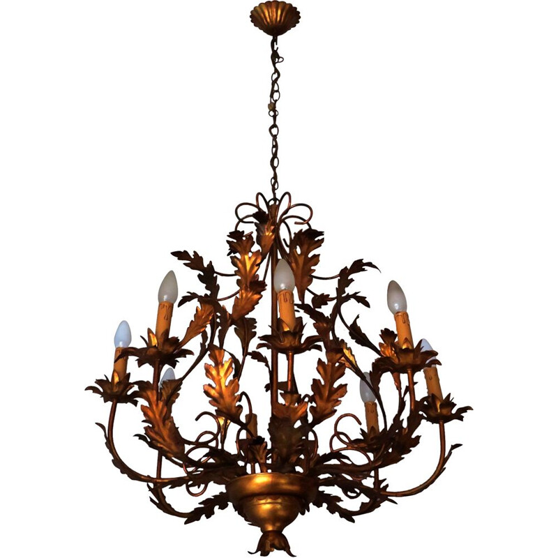 Vintage eight-light chandelier in gold plate by Hans Kögl, 1960-1970s