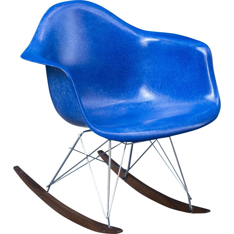 Vintage medium blue rocking chair by Charles & Ray Eames for Herman Miller, 2000s