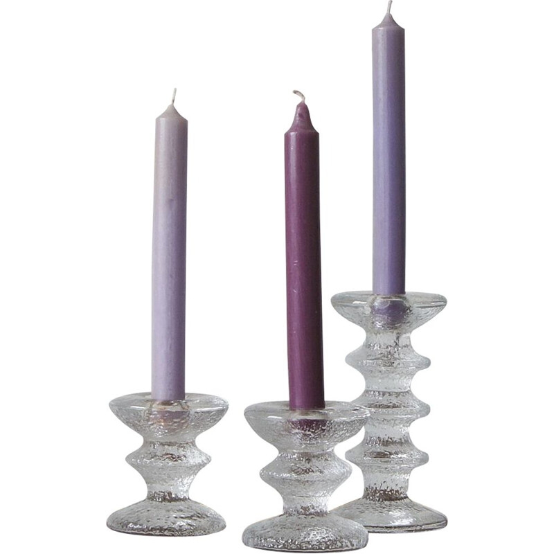 Set of 3 vintage glass candle holders by Timo Sarpaneva for Iittala, 1960
