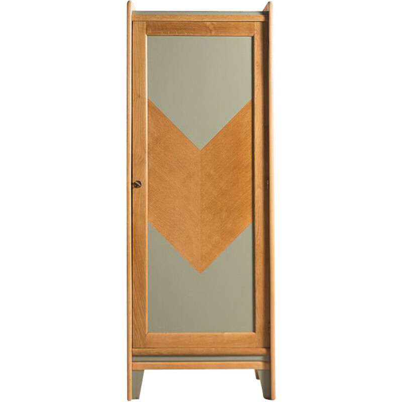 Vintage boarding school cloakroom cabinet in smoked green and wood