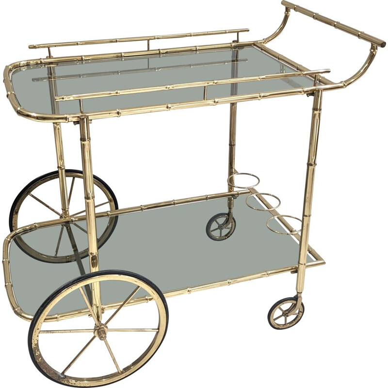 Vintage bamboo and glass trolley, 1960