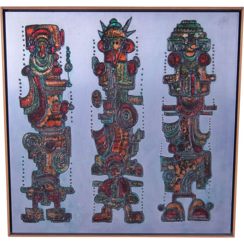 Vintage modern art "Totems A" on aluminum by Schoemaker, Netherlands 1980